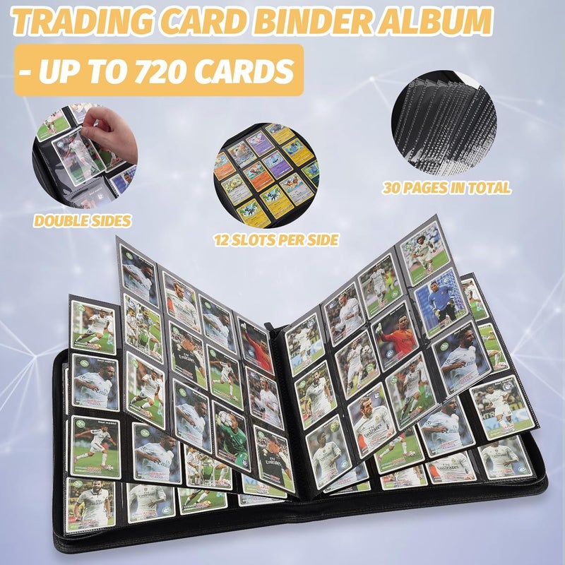 GERMUN Trading Card Binder 12 Pocket, PU Cover Card Binder for 720 Cards, Premium Trading Card Holder Folders, Double Sided Pocket Card Album for MTG, TCG (Carbon Black) - Image 5